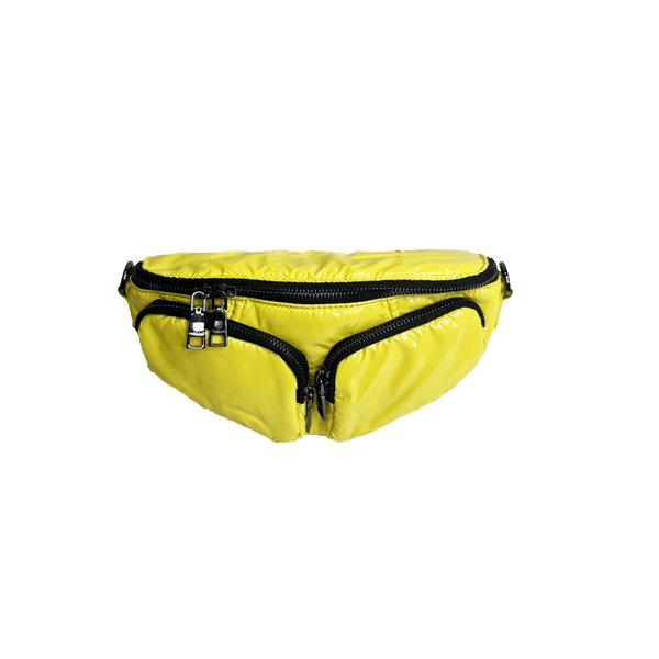 Rachel Double Pocket Puffy Sling/Waist Bag w/Black Resin Cha: WHITE