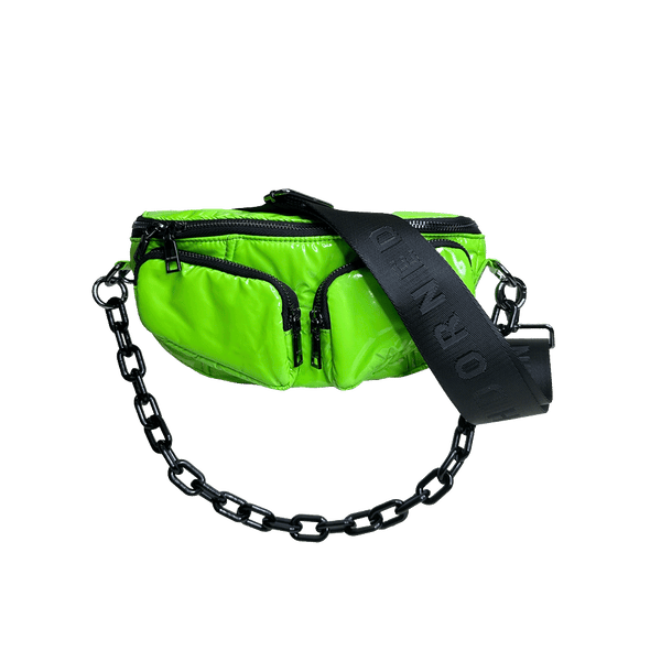Rachel Double Pocket Puffy Sling/Waist Bag w/Black Resin Cha: WHITE