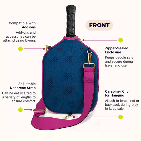 Pickleball Paddle Cover w/ Shoulder Strap, storage & clip