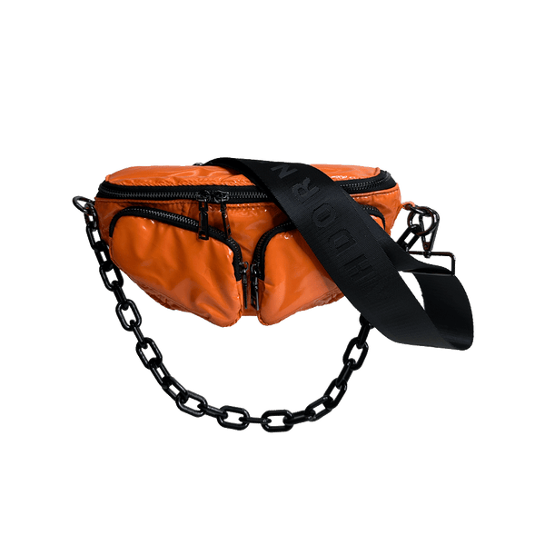 Rachel Double Pocket Puffy Sling/Waist Bag w/Black Resin Cha: BLACK