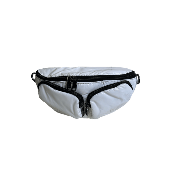 Rachel Double Pocket Puffy Sling/Waist Bag w/Black Resin Cha: BLACK