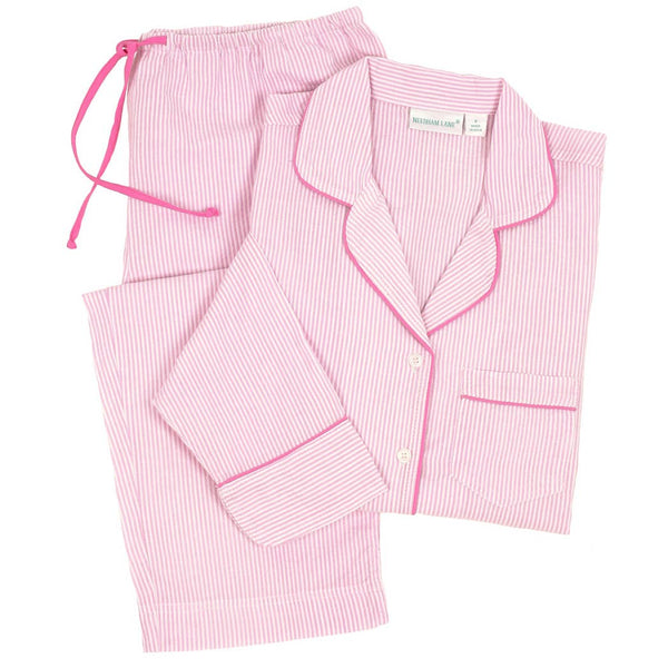 Pink Seersucker-Pink Long Sleeve Pajamas: XL