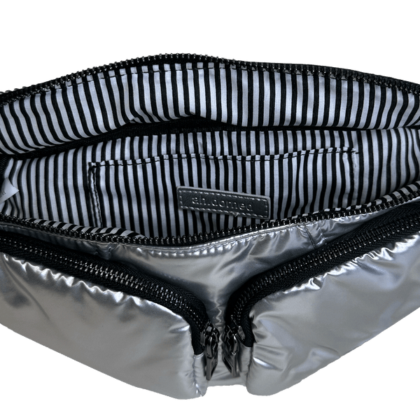 Rachel Double Pocket Puffy Sling/Waist Bag w/Black Resin Cha: WHITE