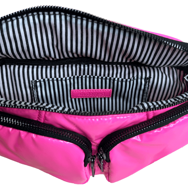 Rachel Double Pocket Puffy Sling/Waist Bag w/Black Resin Cha: BLACK