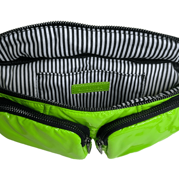 Rachel Double Pocket Puffy Sling/Waist Bag w/Black Resin Cha: BLACK