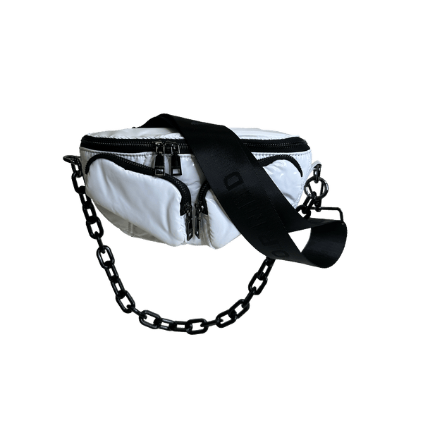 Rachel Double Pocket Puffy Sling/Waist Bag w/Black Resin Cha: WHITE
