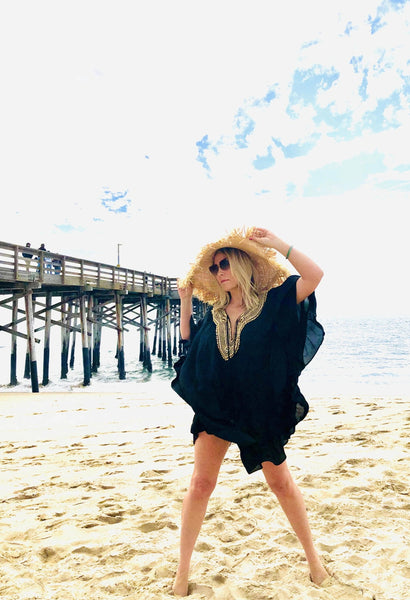 Resort Embellished Black Tunic Kaftan