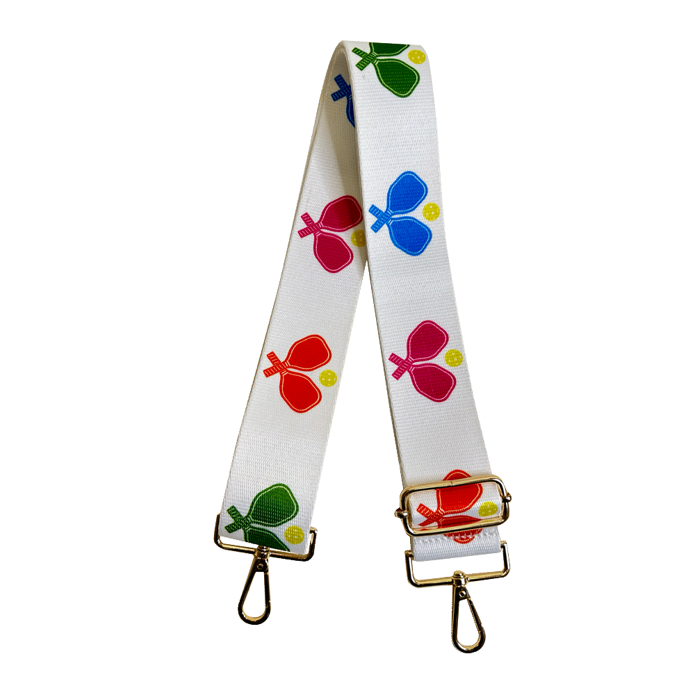 2" Printed SPORT Adjustable Bag Strap - ASSORTED: White Ground Multi Double Pickleball Paddle Strap