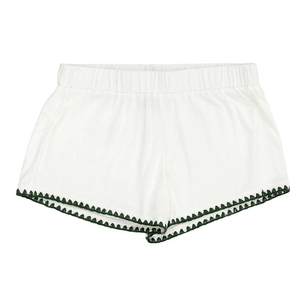 Short Bamboo PJ Set - White + Forest Green Whip Stitch: 93% Bamboo/ 7% Spandex / Medium