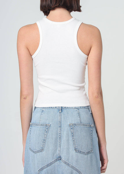 100% Cotton Daisy Ribbed Tank Top: White / XS