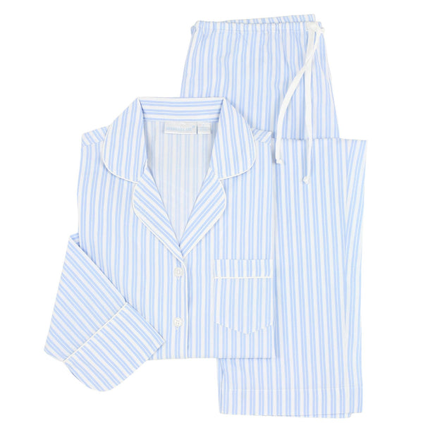 Kensington Stripe-Blue Long Sleeve Pajamas: S