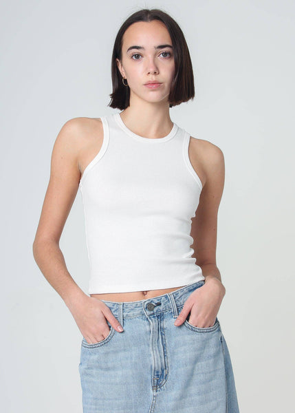 100% Cotton Daisy Ribbed Tank Top: White / XS