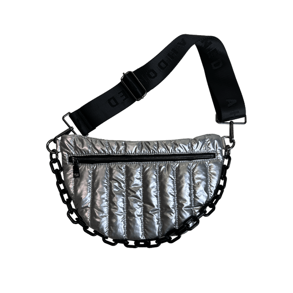 Reese Quilted Sling/Waist Bag w/Black Resin Chain & 2" Solid: BLACK