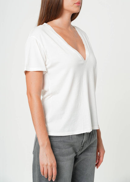 Supima Cotton Plunge V Neck Tee - Vintage White: Vintage White / S