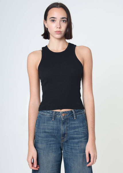 100% Cotton Daisy Ribbed Tank Top: White / XS