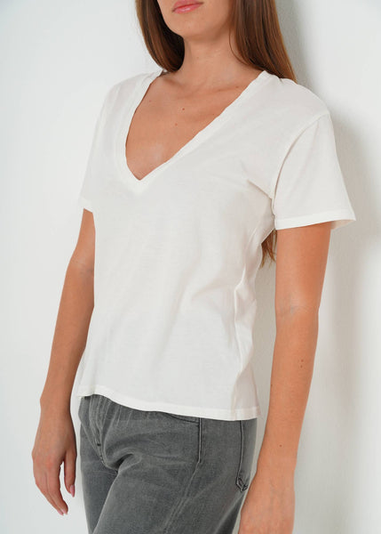 Supima Cotton Plunge V Neck Tee - Vintage White: Vintage White / S