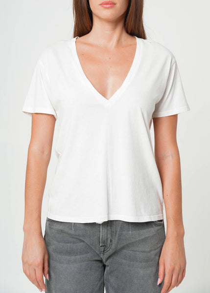 Supima Cotton Plunge V Neck Tee - Vintage White: Vintage White / XS