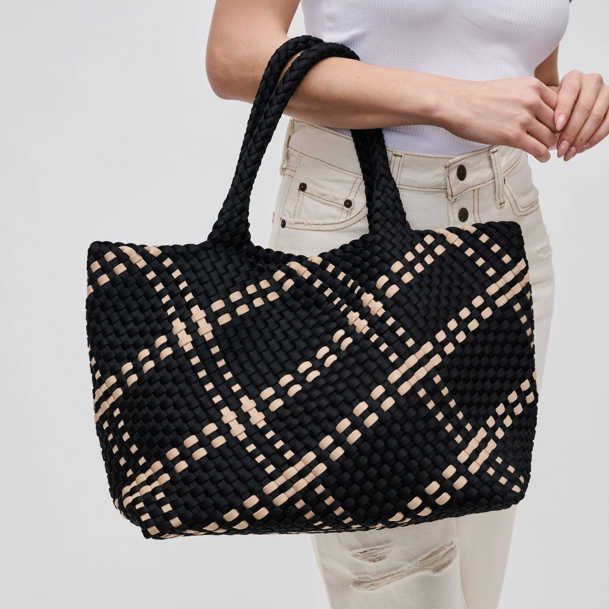 Allons Y Tote - Large Woven Neoprene Tote: Black & Nude