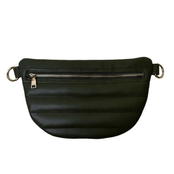 Sylvia Large Quilted Faux Leather Waist/Sling Bag: Black w/Gold Hardware