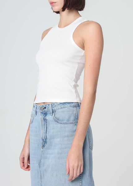 100% Cotton Daisy Ribbed Tank Top: White / XS
