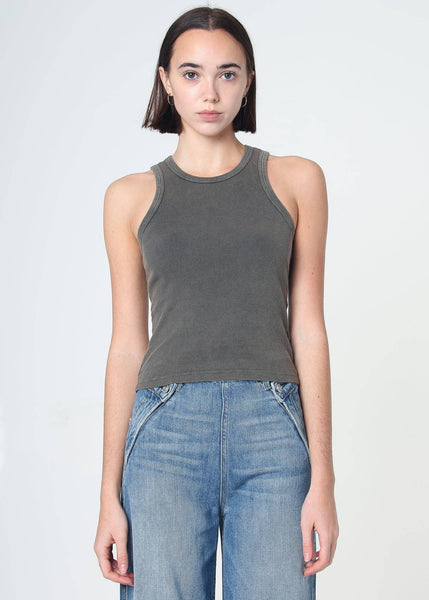 100% Cotton Daisy Ribbed Tank Top: White / M