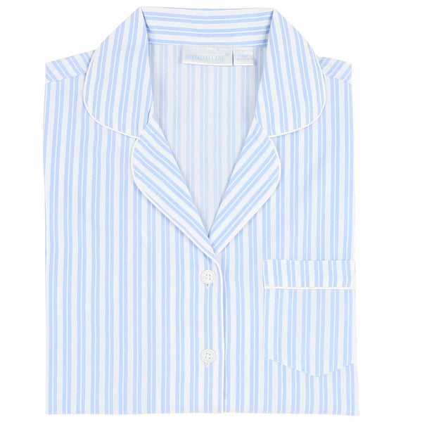 Kensington Stripe-Blue Long Sleeve Pajamas: S