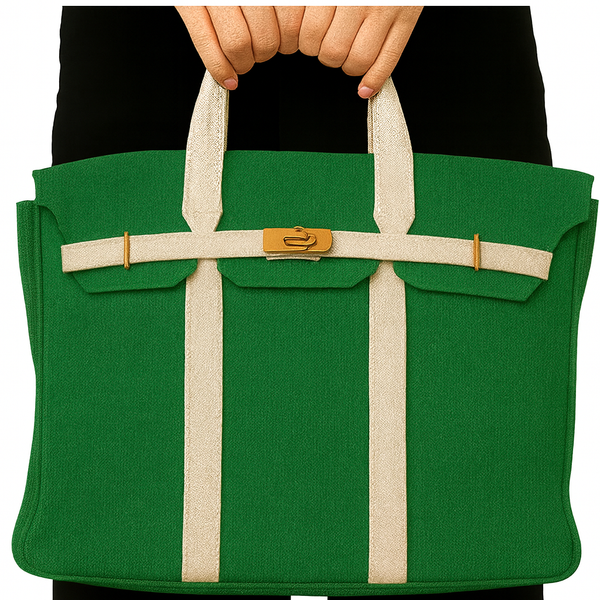 Canvas Tote Bag w/ Gold Buckle Hardware - Green