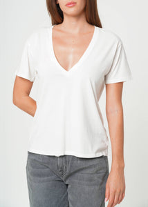 Supima Cotton Plunge V Neck Tee - Vintage White: Vintage White / M