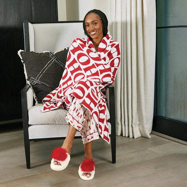 Plush Slippers - Ivory with Red Pom Pom: Medium