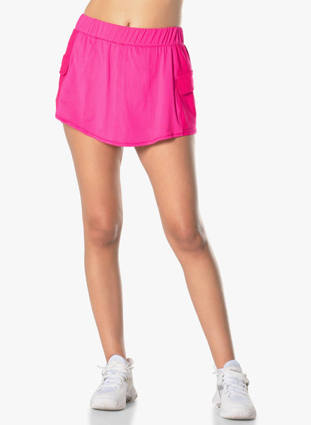 Women's High Waist Cargo Pocket Tennis Skirt: Shocking Pink