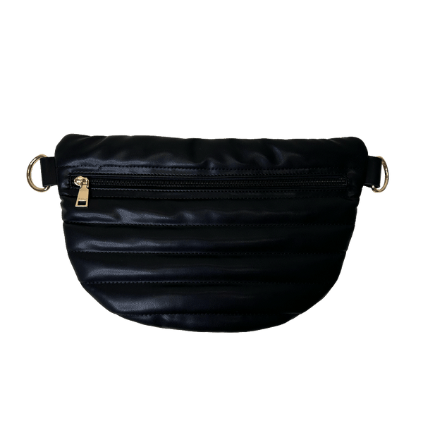 Sylvia Large Quilted Faux Leather Waist/Sling Bag: Black w/Gold Hardware