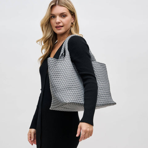 Allons Y Tote - Large Woven Neoprene Tote: Grey