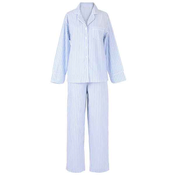 Kensington Stripe-Blue Long Sleeve Pajamas: M
