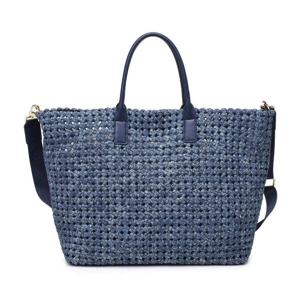 Solstice - Large Hand Woven Knot Tote: Denim