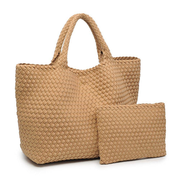 Allons Y Tote - Large Woven Neoprene Tote: Black & Nude