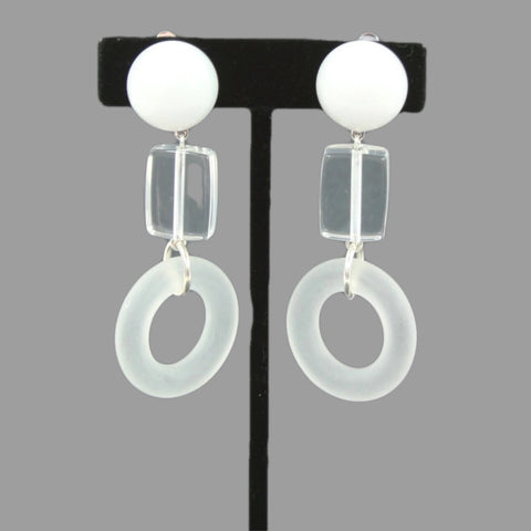 Resin Lucite-Look White Clip Earrings