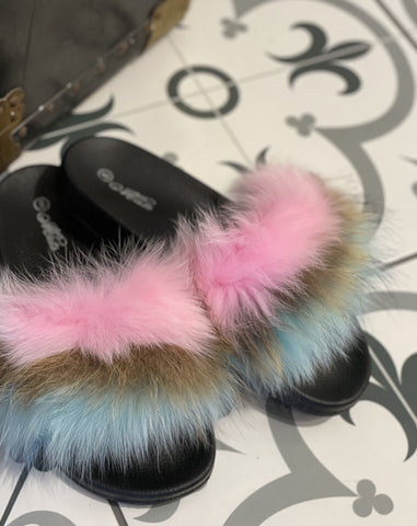 Faux Fur Rainbow Slippers
