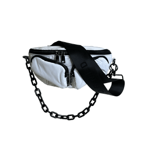 Rachel Double Pocket Puffy Sling/Waist Bag w/Black Resin Cha: WHITE