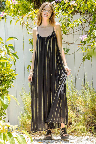 Sleeveless Lurex Striped Maxi Dress