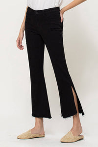 MID RISE CROP KICK FLARE WITH SIDE SLIT _Y2268BK