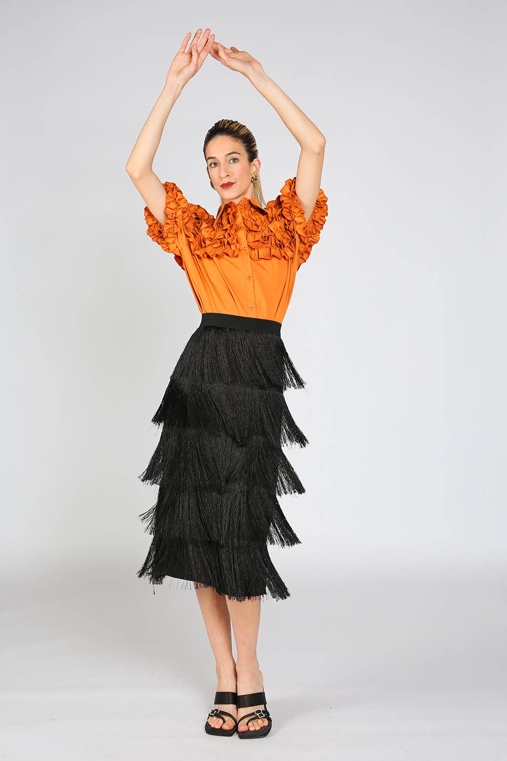 Tiered  Fringed Midi Skirt
KC5147