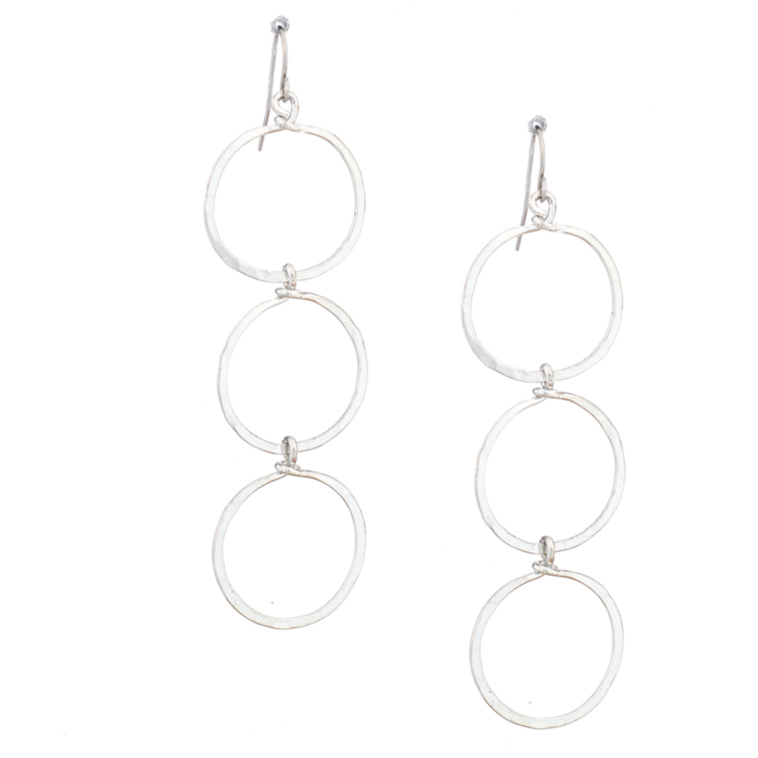 Silver Triple Links Drop Earrings