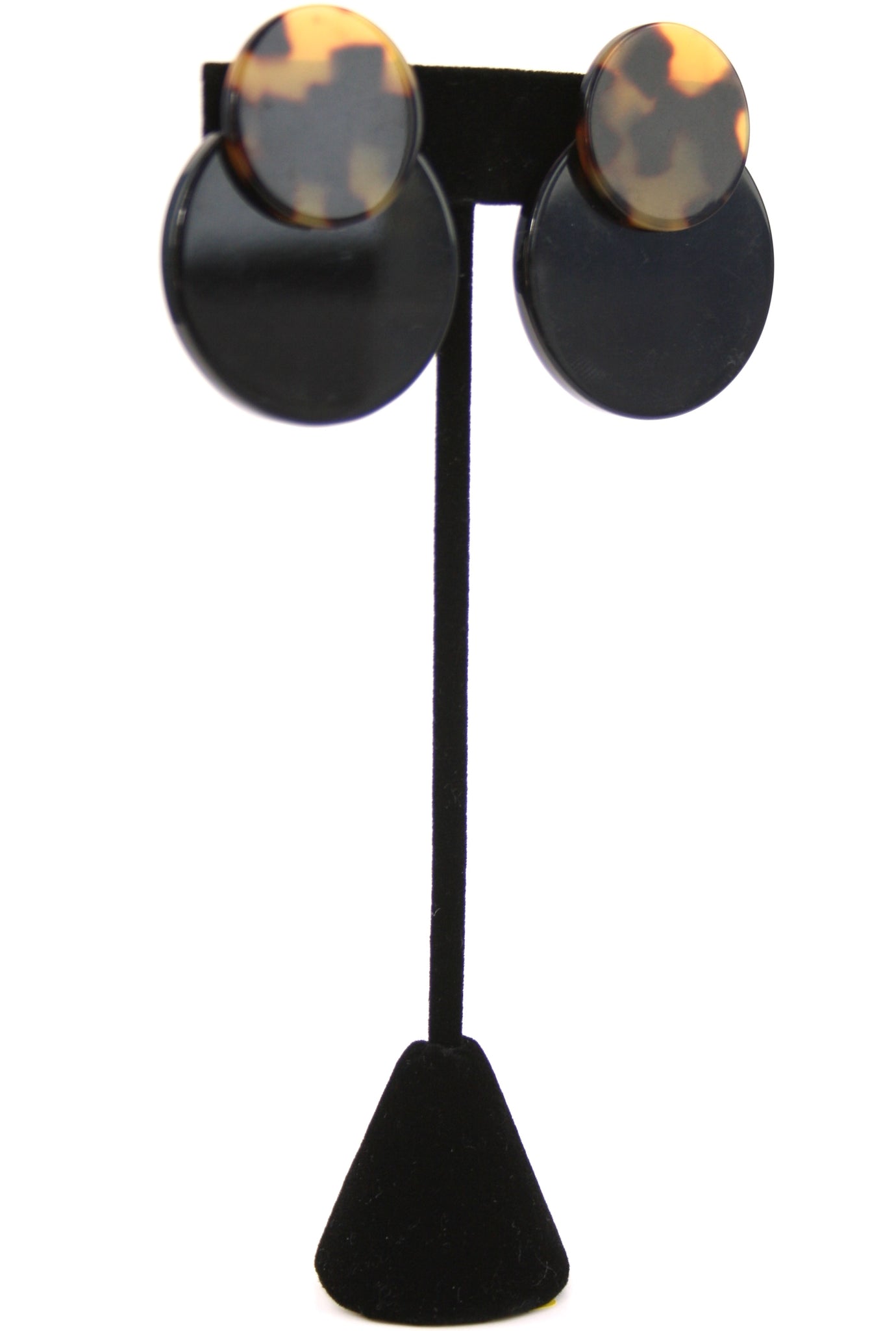 clip on resin earrings in tortoise and black