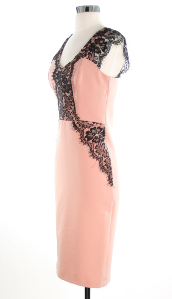 pink dress with black lace side view