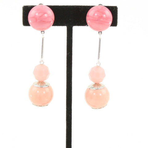 resin pink and coral bead clip earrings