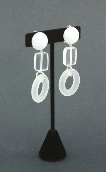 resin lucite-look white earrings side view
