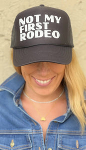 NOT MY FIRST RODEO - BLACK TRUCKER WITH WHITE GLITTER