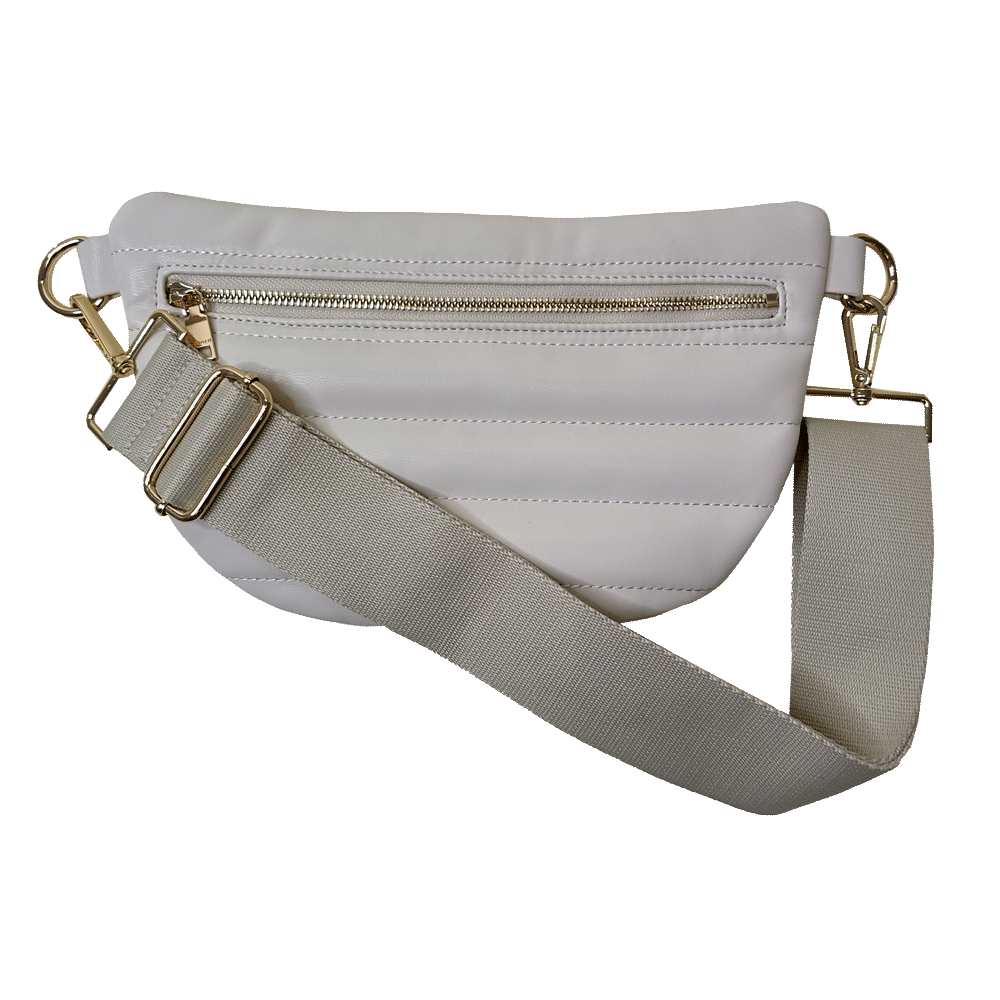 Sylvia Large Quilted Faux Leather Waist/Sling Bag: Cream w/Gold Hardware
