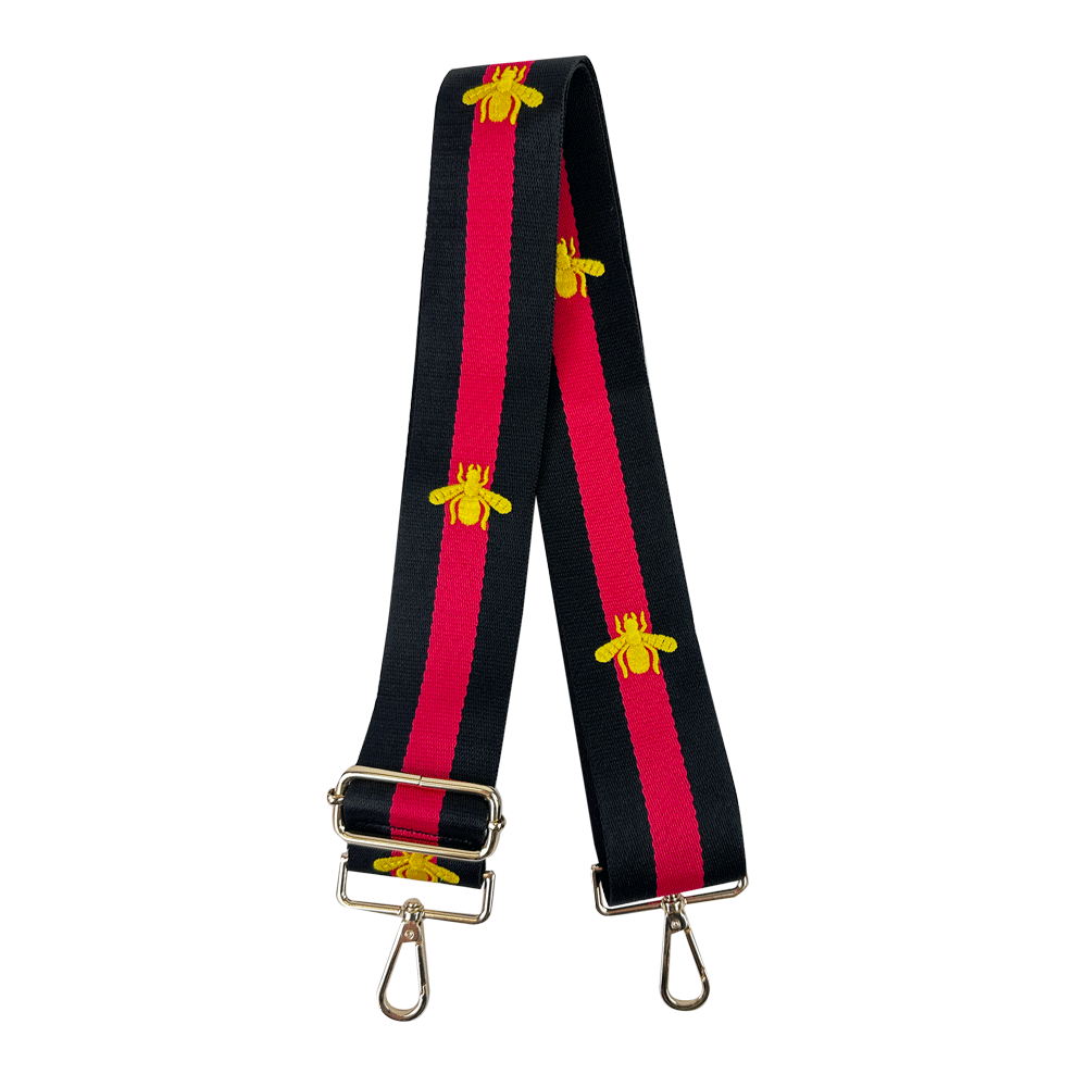 Black and Red Stripe Strap with Gold Bee