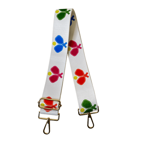 2" Printed SPORT Adjustable Bag Strap - ASSORTED: White Ground Multi Double Pickleball Paddle Strap